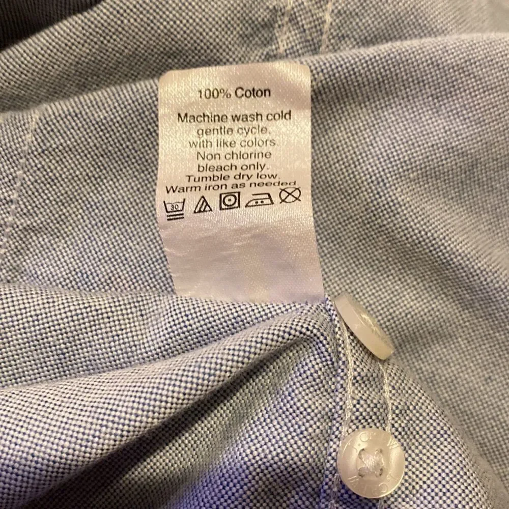 J.Crew Small Slim Fit Short Sleeve Blue Oxford Button Down Flag Print